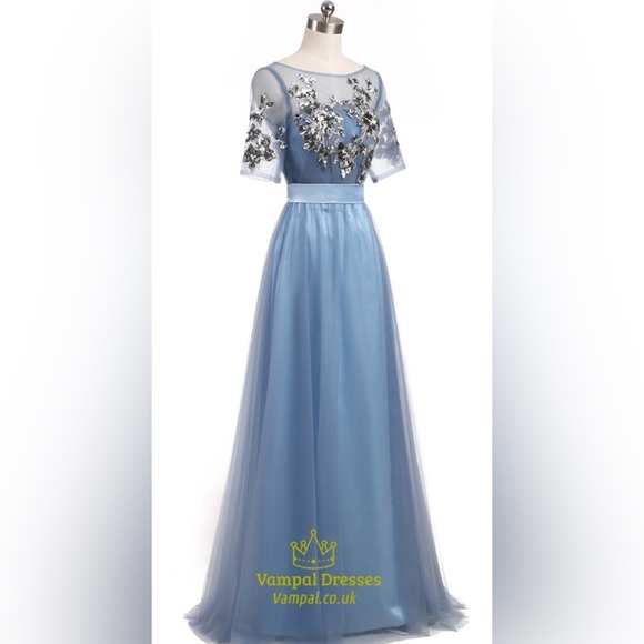 CLEARANCE W/Flaw NWT DESIGNED For JULIET’S Bridal And Formal SZ 8 Blue/Silver - Picture 4 of 10